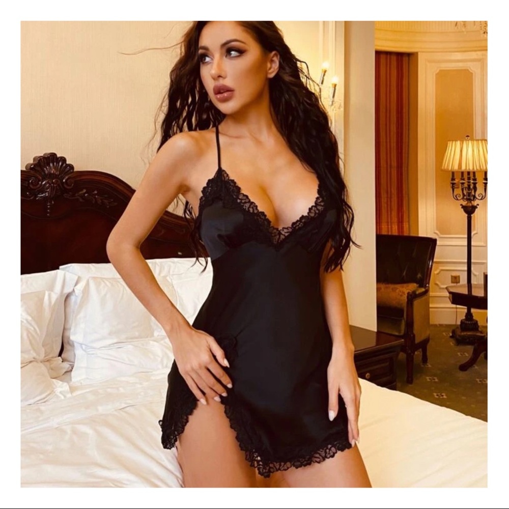 Black Satin Lace Chemise Slip